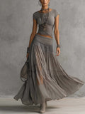 Patricia Lace-Paneled Pleated Maxi Skirt Set