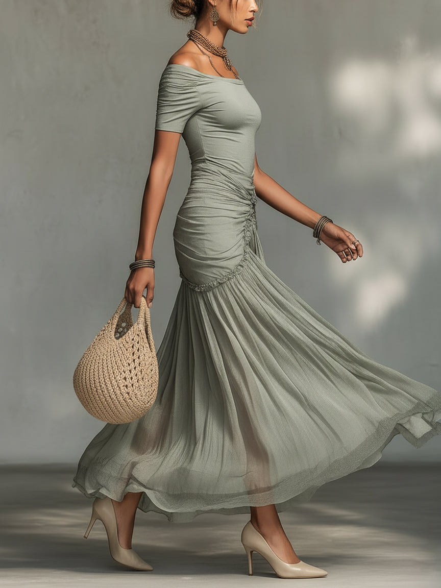Ivette | Grey Chiffon Maxi Dress