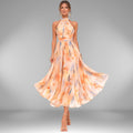 AURORA | DRESS WITH HALTER NECK AND WATERCOLOR PRINT