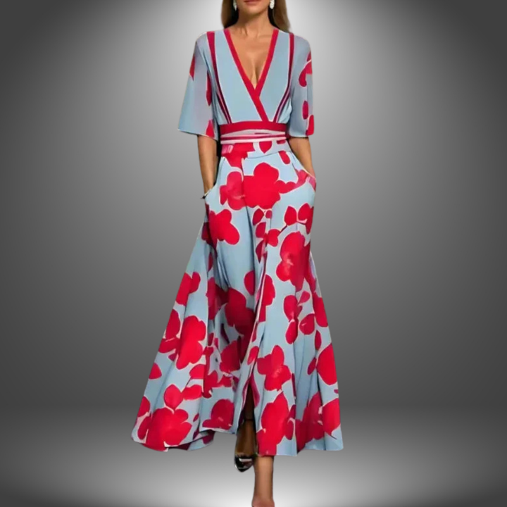 MICHELLE | CHIC FLORAL V-NECK MAXI DRESS