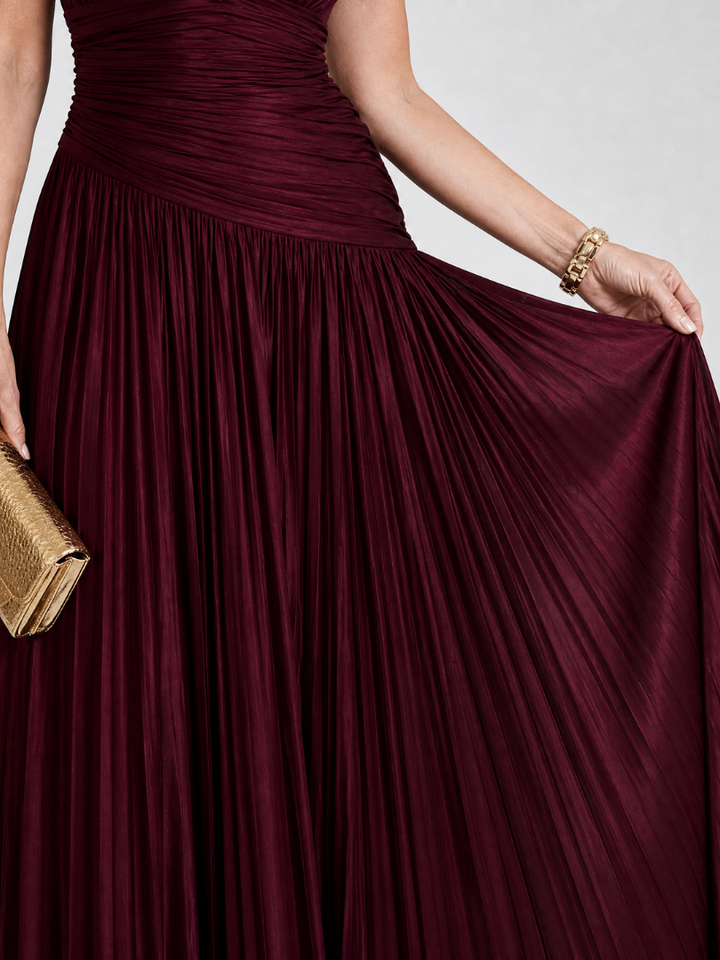 LEMAR | SLEEVELESS PLEATED V NECK MIDI DRESS