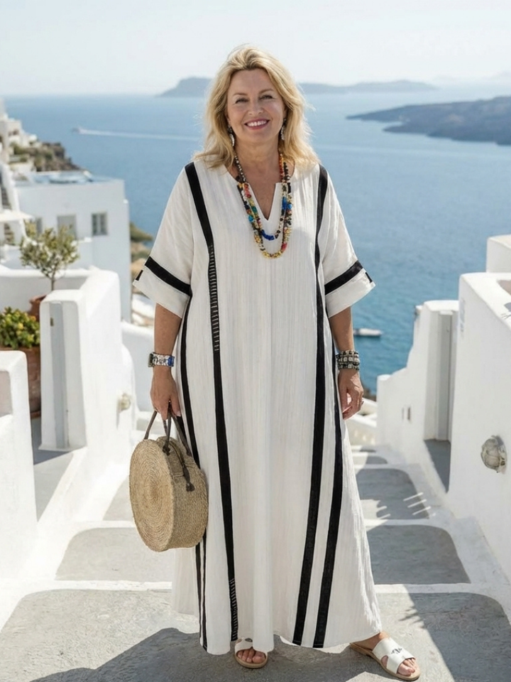 ELVIENNE | SHORT SLEEVE COLOR BLOCK STRIPED MAXI DRESS