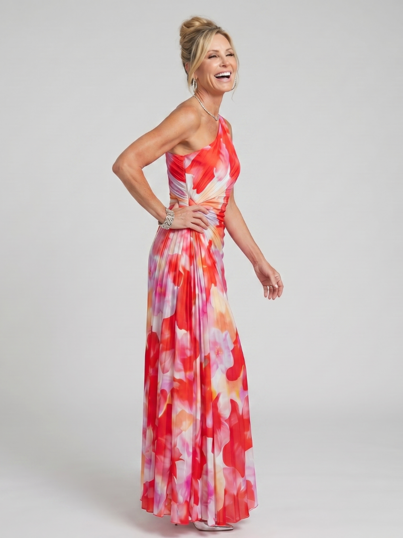 Taya | One-Shoulder Midi Dress with Pleated Bodice