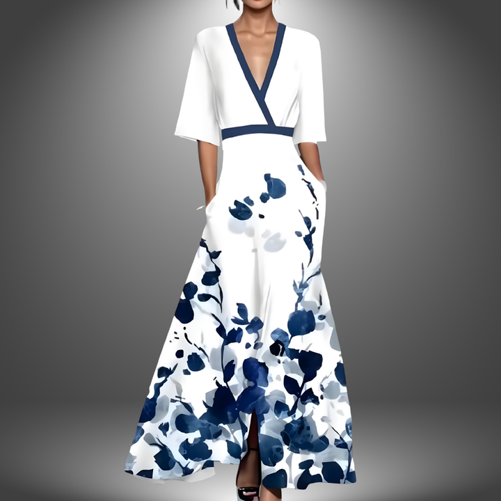 MICHELLE | CHIC FLORAL V-NECK MAXI DRESS