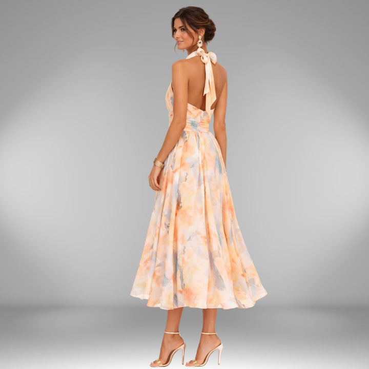 AURORA | DRESS WITH HALTER NECK AND WATERCOLOR PRINT