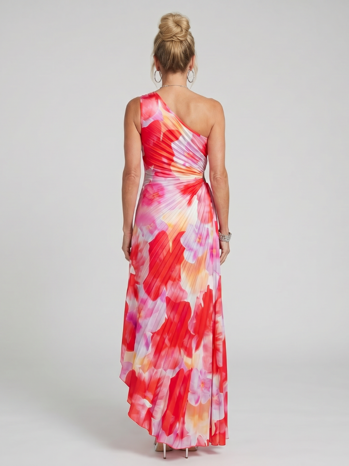 Taya | One-Shoulder Midi Dress with Pleated Bodice