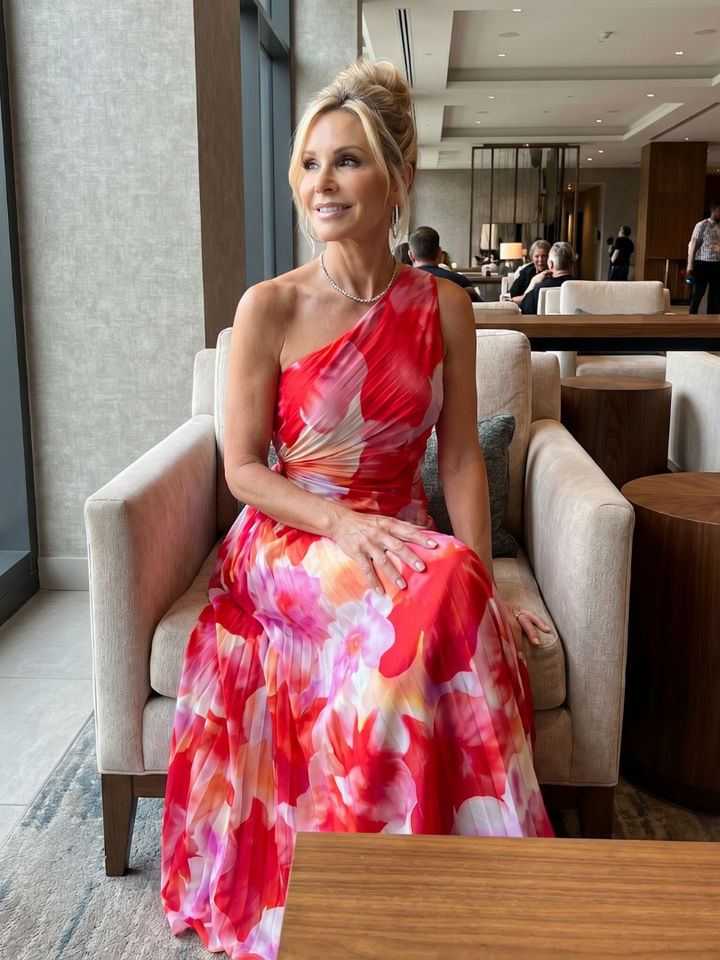 Taya | One-Shoulder Midi Dress with Pleated Bodice