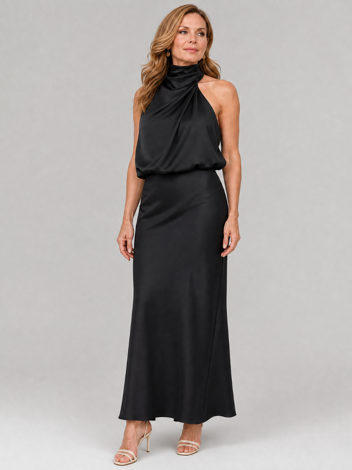 NOPAL | SLEEVELESS DRAPED NECK MIDI DRESS