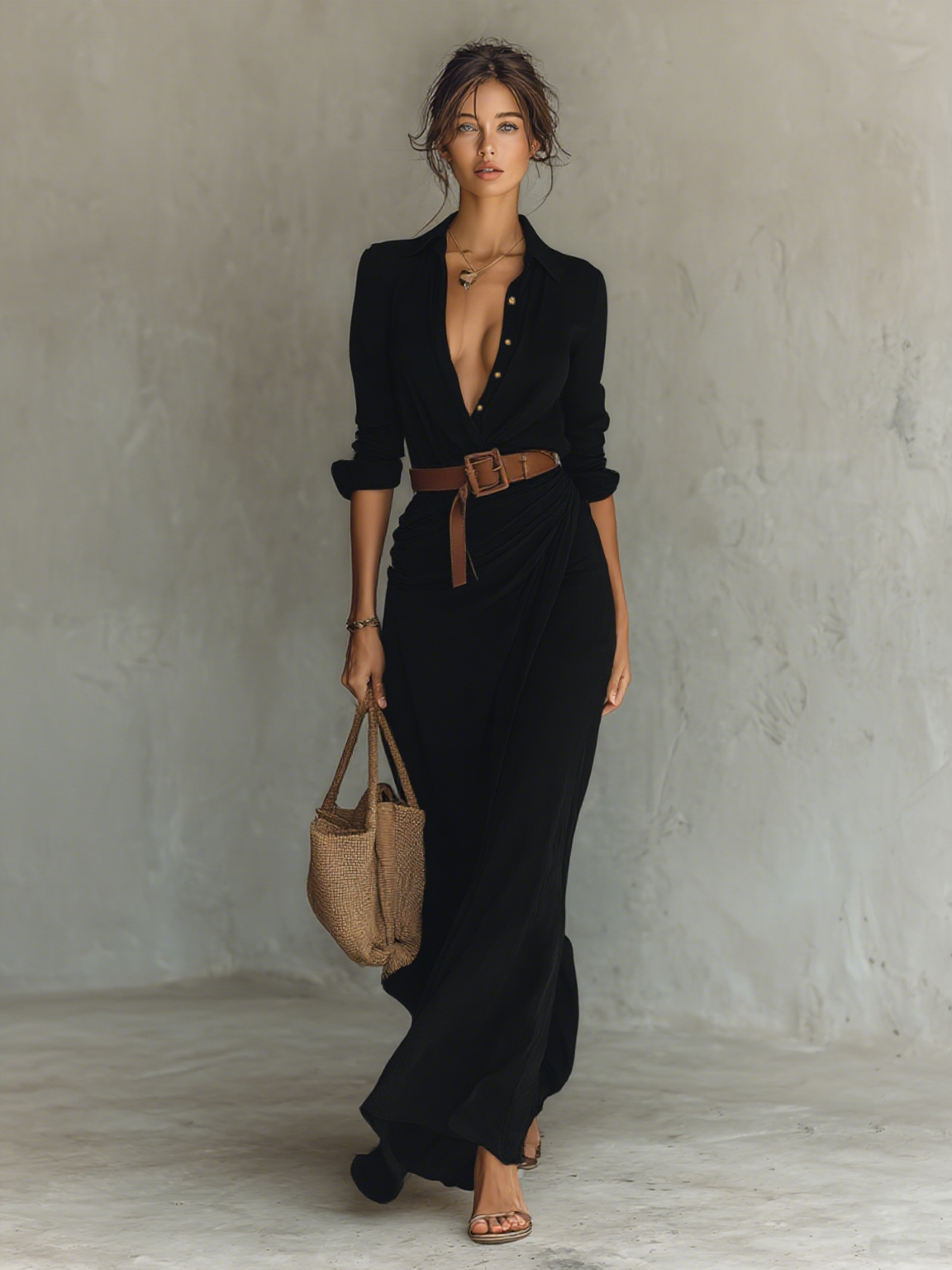 Collette | Notch-Collar Long Sleeve Maxi Dress
