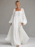 Caroline Square-Neck Puff-Sleeve Maxi Dress
