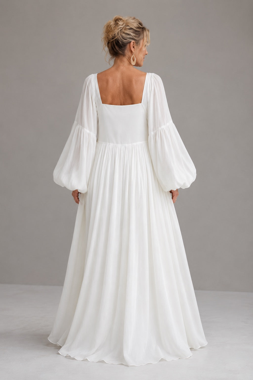 Caroline Square-Neck Puff-Sleeve Maxi Dress