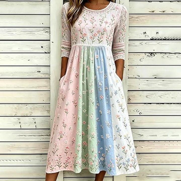 Olive | Vintage Dress with Floral Pattern