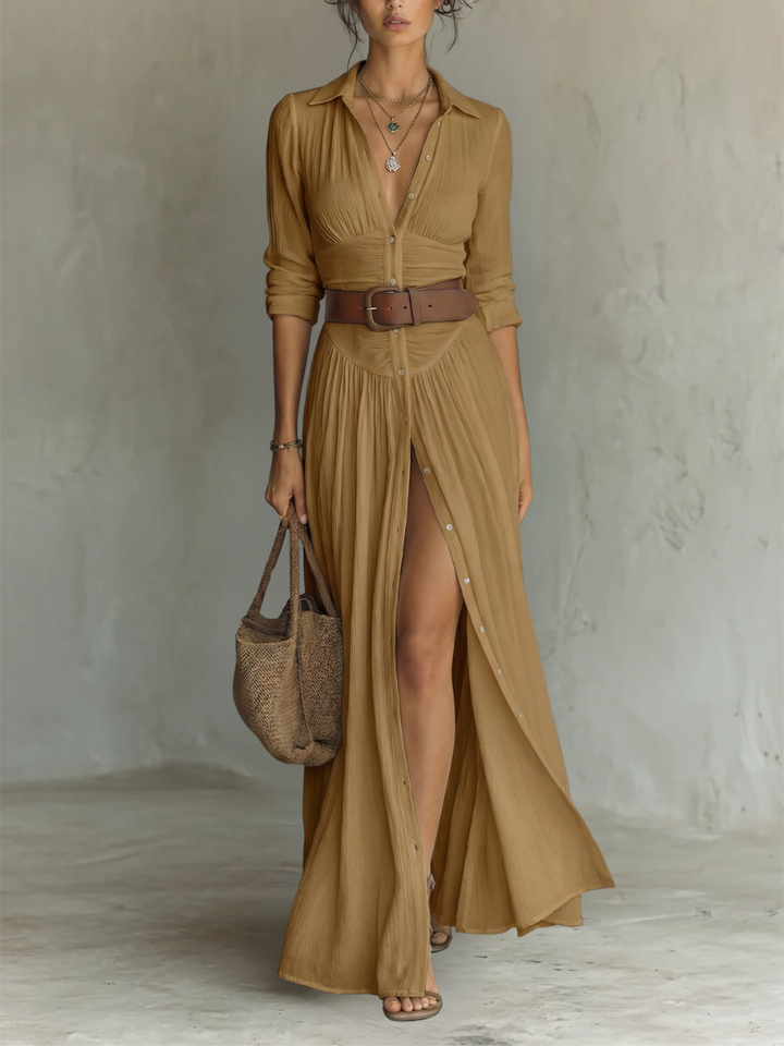 Margot | Notched-Collar Long Sleeve Maxi Dress