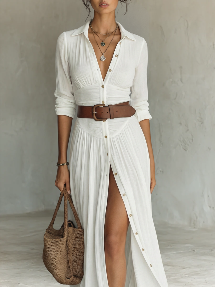 Margot | Notched-Collar Long Sleeve Maxi Dress