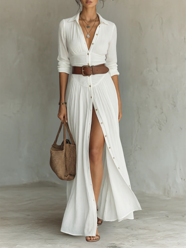Margot | Notched-Collar Long Sleeve Maxi Dress