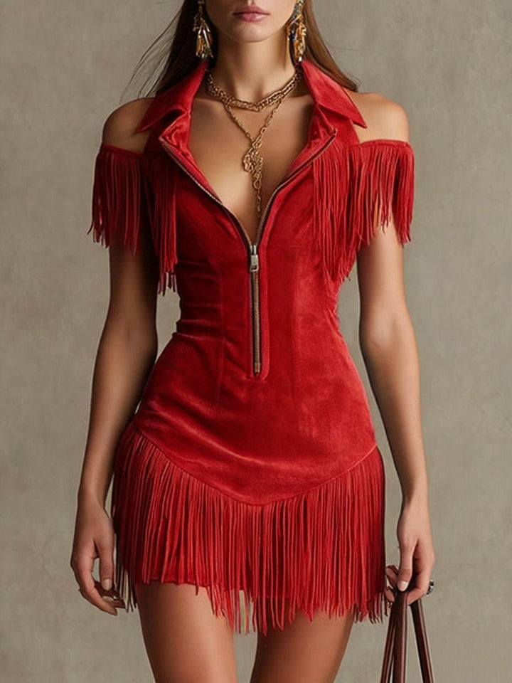 Julia | Off-Shoulder Western Dress with Fringe