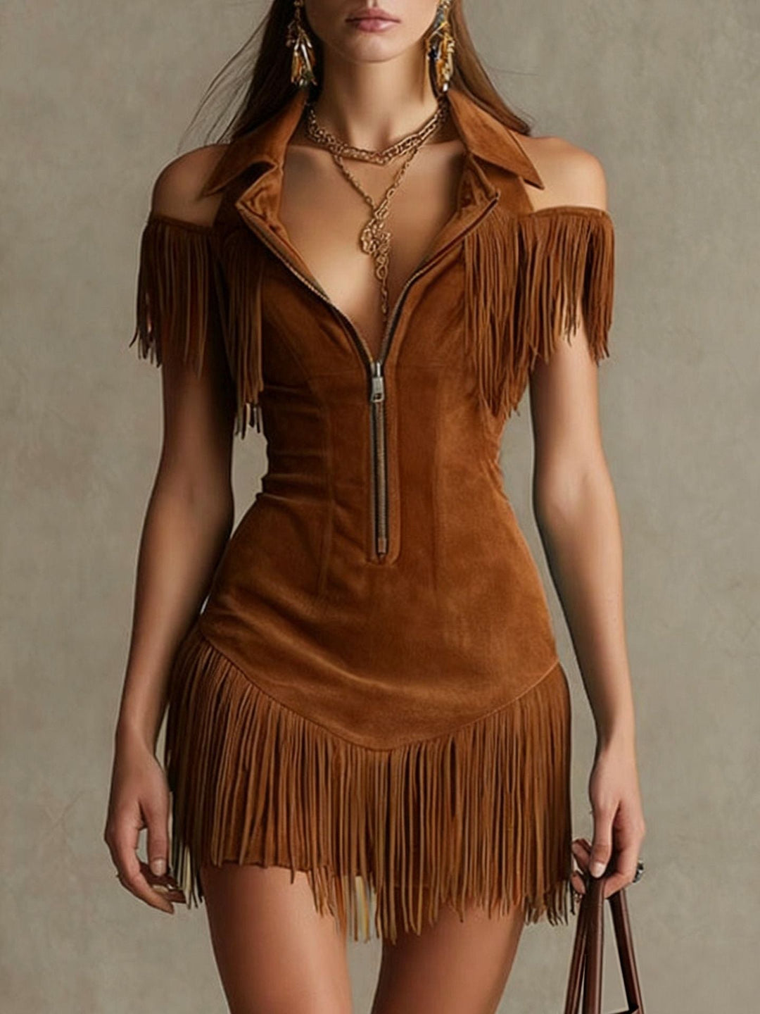 Julia | Off-Shoulder Western Dress with Fringe