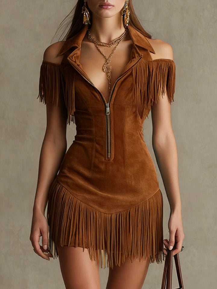 Julia | Off-Shoulder Western Dress with Fringe