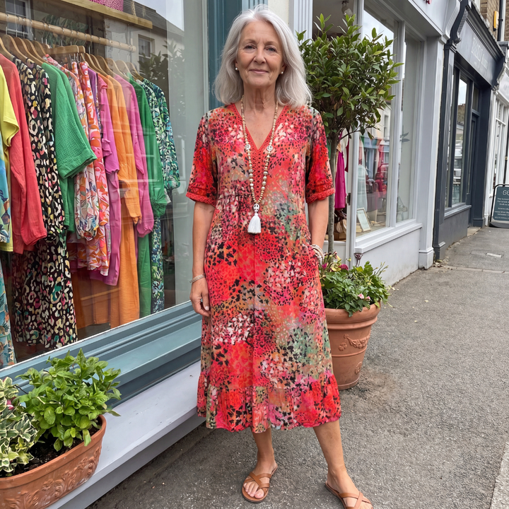 SUSAN | VIBRANT MIDI DRESS WITH ELEGANT TUMMY COVERAGE