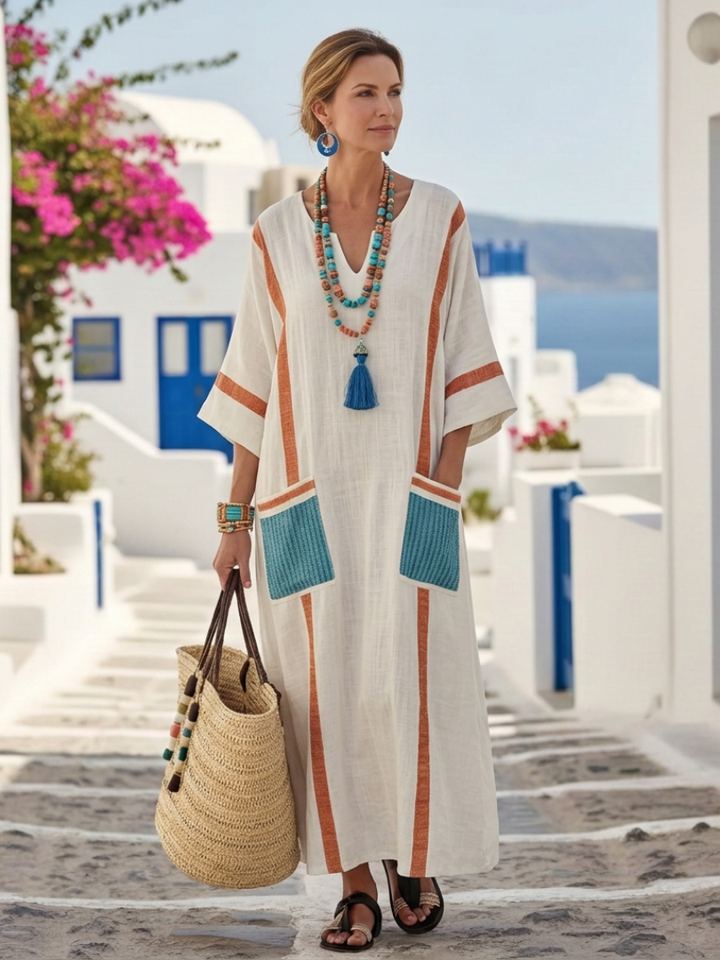 NOEMI | V NECK HALF SLEEVE POCKET MAXI DRESS