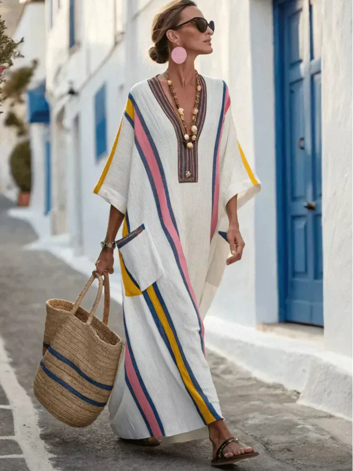 NOEMI | V NECK HALF SLEEVE POCKET MAXI DRESS