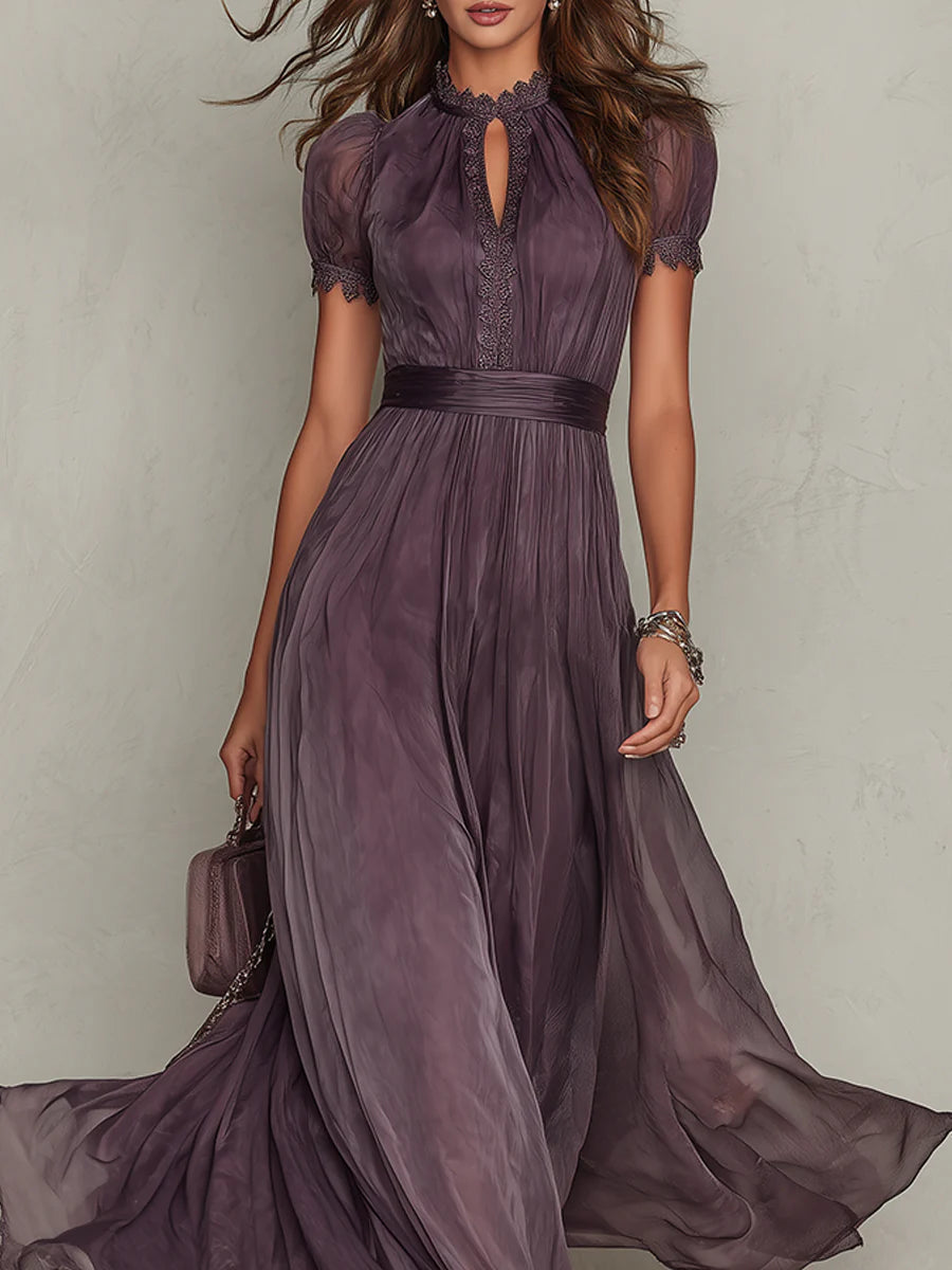 FLAVIA | ELEGANT PURPLE  KEYHOLE MAXI DRESS