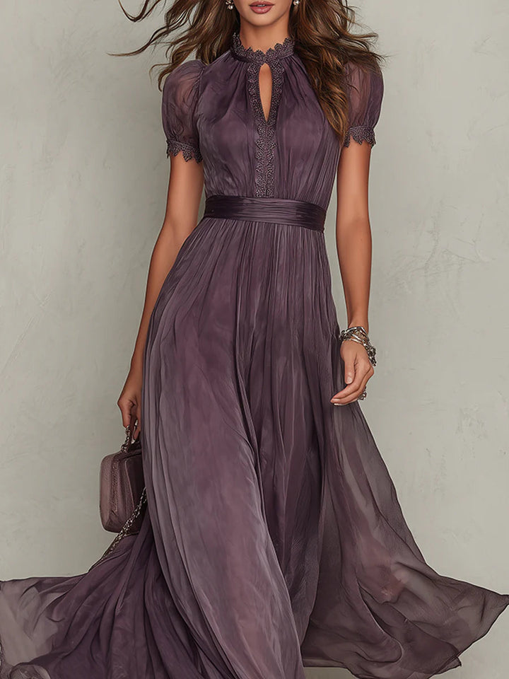FLAVIA | ELEGANT PURPLE  KEYHOLE MAXI DRESS