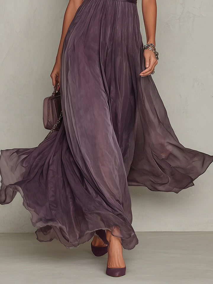 FLAVIA | ELEGANT PURPLE  KEYHOLE MAXI DRESS