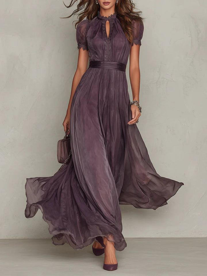 FLAVIA | ELEGANT PURPLE  KEYHOLE MAXI DRESS
