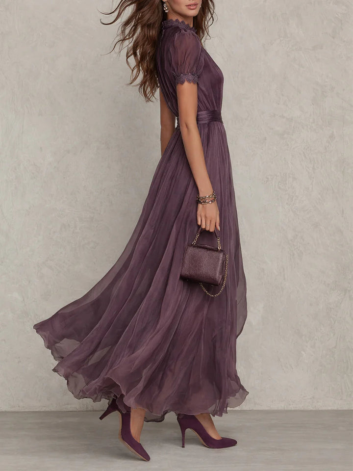 FLAVIA | ELEGANT PURPLE  KEYHOLE MAXI DRESS