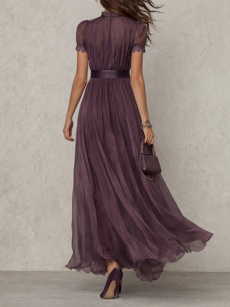 FLAVIA | ELEGANT PURPLE  KEYHOLE MAXI DRESS
