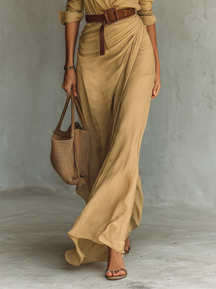Collette | Notch-Collar Long Sleeve Maxi Dress