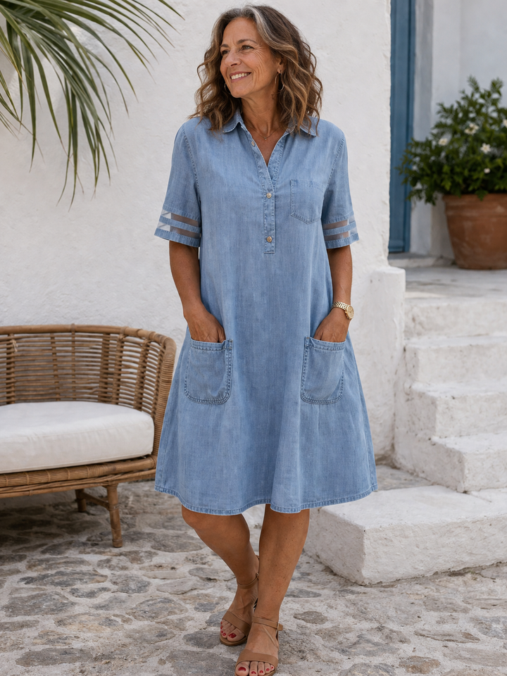 BRITTANY | FIGURE FLATTERING DENIM LOOK DRESS