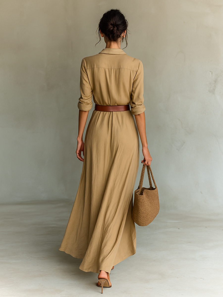 Collette | Notch-Collar Long Sleeve Maxi Dress
