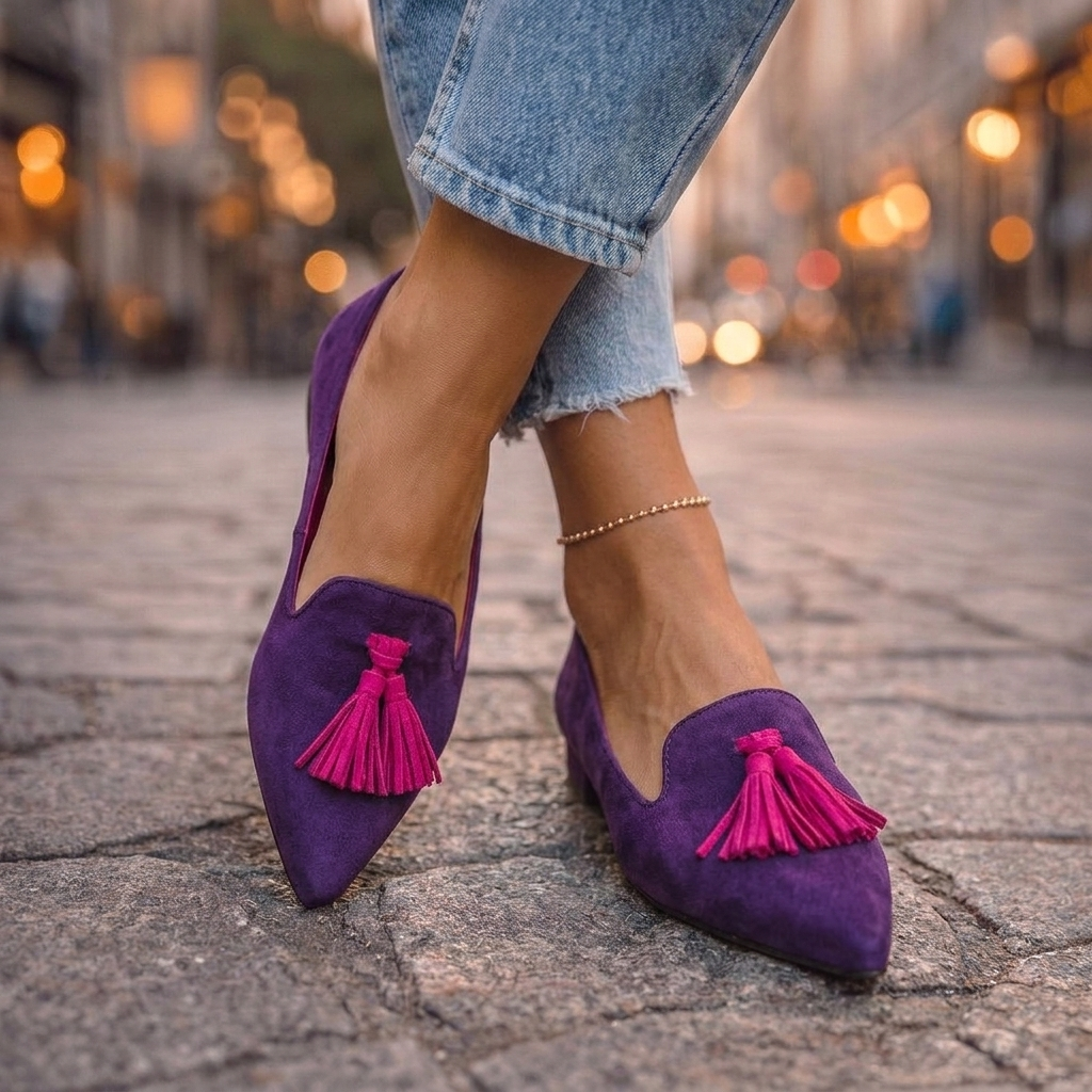 Livia | Suede Pointed Flats with Tassels