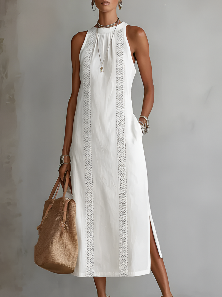 JIMENA | RELAXED EMBROIDERED MANDARIN COLLAR MIDI DRESS